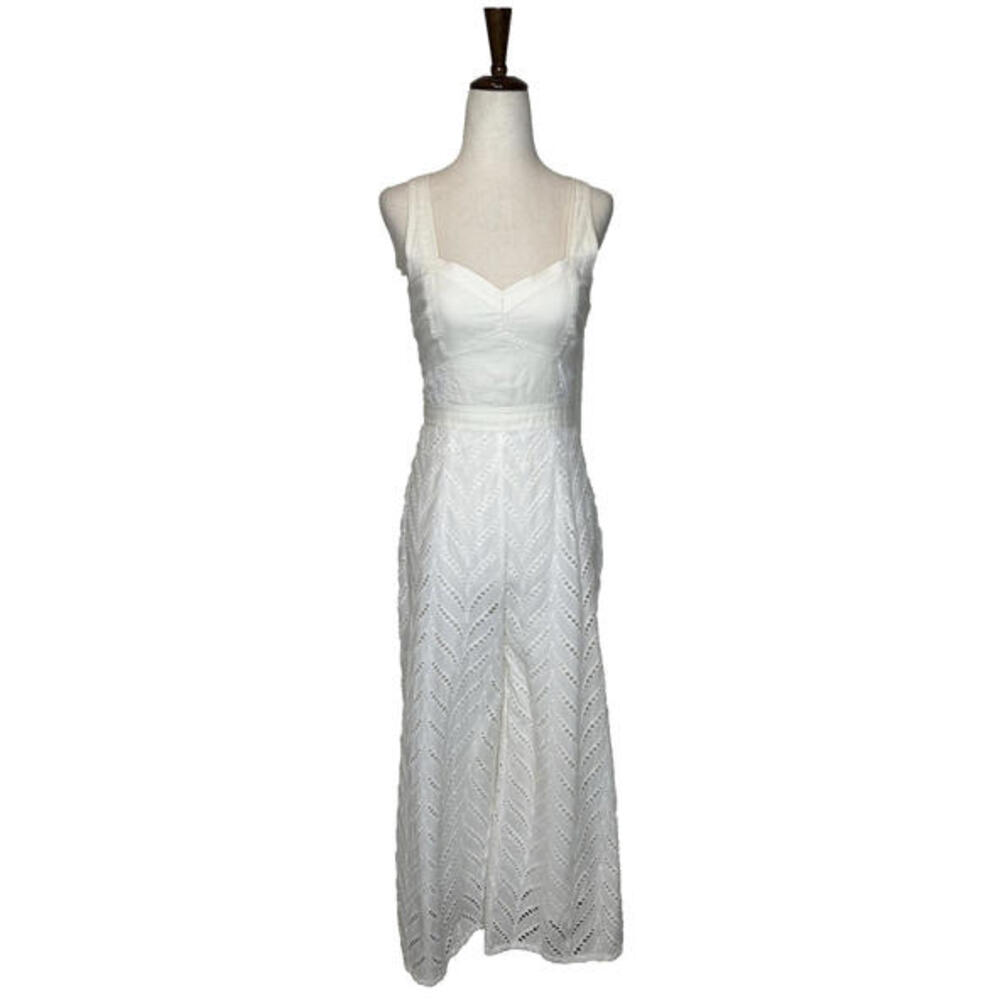 Anthropologie Ett:twa Womens Size 2 Alice Eyelet Jumpsuit White Ivory Crop Lined - Picture 2 of 9
